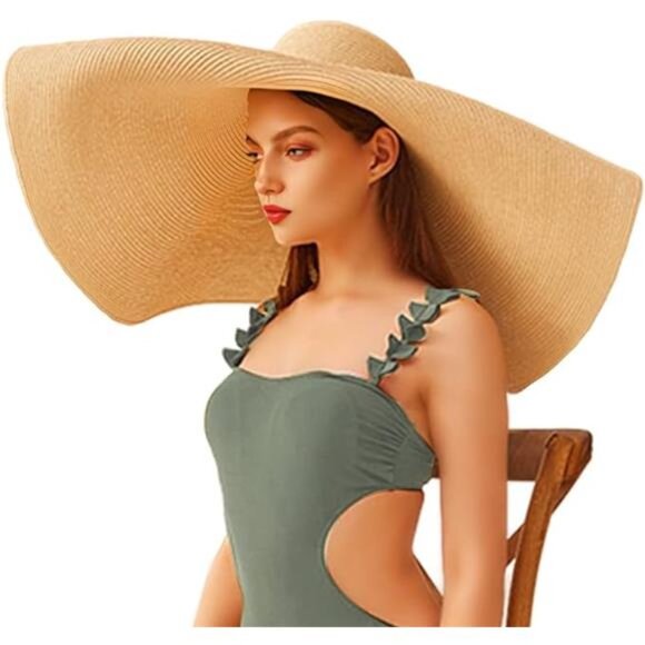 Oversized Beach Straw Hats for Women Floppy, Extra Large Sun Visor Hat Wide Brim - Picture 7 of 7